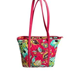 Vera Bradley Rumba quilted tote purse zip close vegan leather bottom & straps